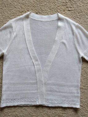 Liz Claiborne White Crochet Cardigan Women's Large Open Front Lace Sweater NWOT